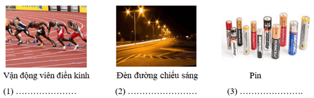 Lựa chọn các dạng năng lượng sau đây điền vào chỗ trống dưới các hình tương ứng