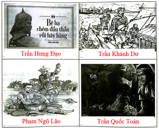 Quan sát hình các danh tướng thời Trần dưới đây và điền tên vào chỗ trống. Hãy trao đổi với bạn bè những điều em biết về các danh tướng này