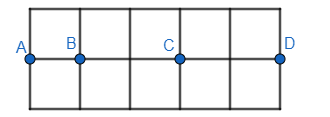 Cho bốn điểm A; B; C; D như hình vẽ sau. Hãy nêu tất cả các bộ ba điểm thẳng hàng