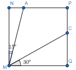 Cho hình vuông MNPQ và số đo các góc ghi tương ứng như trong hình bên