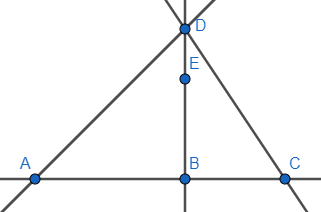 Hình bên mô tả 4 đường thẳng và 5 điểm có tên là A, B, C, D và E