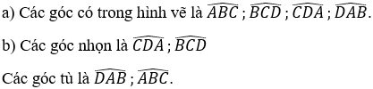 Cho hình thang ABCD như hình vẽ bên. Em hãy:a) Kể tên các góc có trong hình vẽ