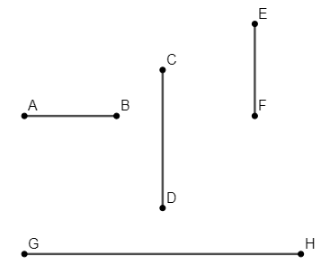 Đo độ dài các đoạn thẳng trong hình bên (đơn vị xentimet) và liệt kê