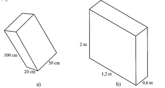 Tính thể tích và diện tích xung quanh của hai hình hộp chữ nhật với kích thước đã cho ở dưới hình đây
