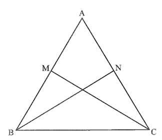 Cho tam giác ABC có BN vuông góc với AC và CM vuông góc với AB. Cho biết BM = CN