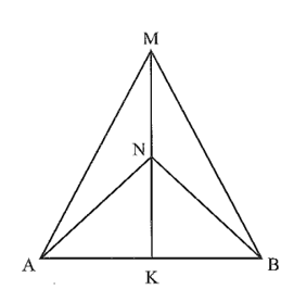 Hình vẽ bên dưới có tam giác MAB cân tại M, tam giác NAB cân tại N