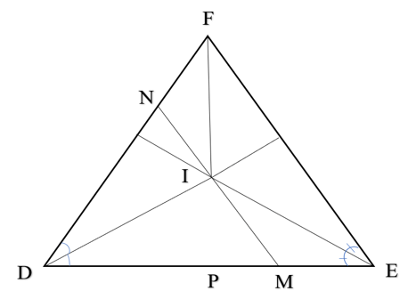 Cho tam giác DEF. Tia phân giác của góc D và E cắt nhau tại I