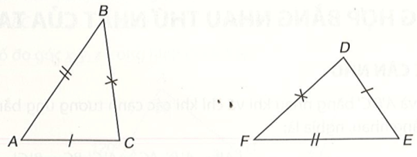 Cho hai tam giác ABC và DEF như Hình 4.18. Trong các khẳng định sau, khẳng định nào đúng?