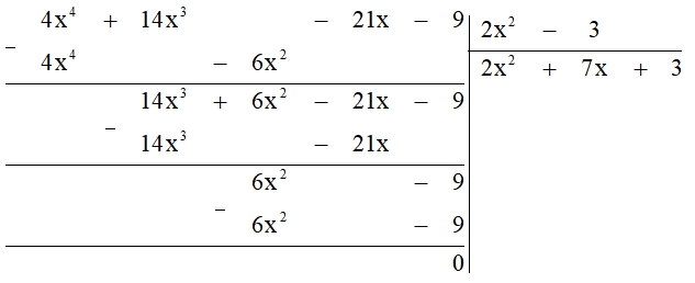 Thực hiện các phép chia đa thức sau bằng cách đặt tính chia:(6x^3 -2x^2 -9x + 3) : (3x - 1)