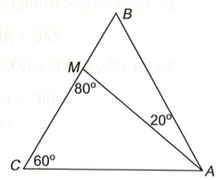 Cho tam giác ABC có góc BCA = 60 độ và điểm M nằm trên cạnh BC sao cho góc BAM = 20 độ