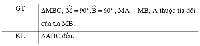 Cho tam giác MBC vuông tại M có góc B =60 độ. Gọi A là điểm nằm trên tia đối của tia MB sao cho MA = MB
