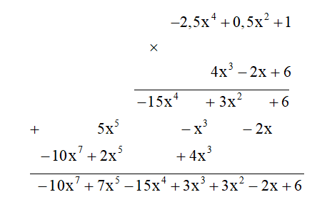 Thực hiện các phép nhân hai đa thức sau:5x^3 - 2x^2 + 4x - 4 và x^3 + 3x^2 - 5