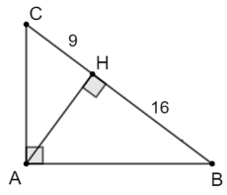 Cho tam giác ABC vuông tại A và có đường cao AH. Biết rằng BH = 16 cm, CH = 9 cm