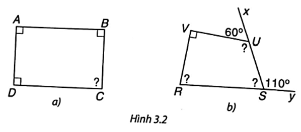Tính góc chưa biết của các tứ giác trong Hình 3.2