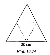 Bạn Trang cắt miếng bìa hình tam giác đều cạnh dài 20 cm (h.10.24) và gấp lại theo các dòng kẻ