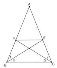 Cho tam giác ABC cân tại đỉnh A. Hai đường phân giác BE và CF của tam giác ABC