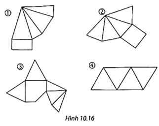 Trong các miếng bìa ở Hình 10.16, miếng bìa nào khi gấp và dán lại thì được một hình chóp