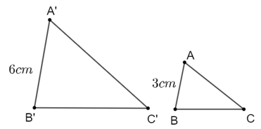 Cho ∆ABC ᔕ ∆A'B'C'. Biết AB = 3 cm, A'B' = 6 cm và tam giác ABC có chu vi bằng 10 cm