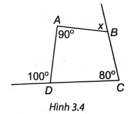 Cho tứ giác ABCD trong Hình 3.4, tính số đo x