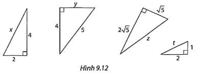 Tính các độ dài x, y, z, t trong Hình 9.12 trang 94 vở thực hành Toán 8 Tập 2