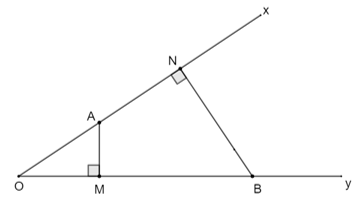 Cho góc nhọn xOy, các điểm A, N nằm trên tia Ox, các điểm B, M nằm trên tia Oy