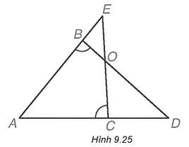 Cho Hình 9.25, biết góc ABD = góc ACE. Chứng minh rằng ∆ABD ᔕ ∆ACE và ∆BOE ᔕ ∆COD