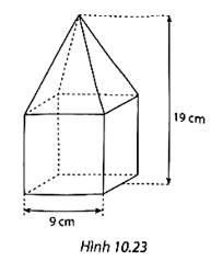 Một khối gỗ gồm đế là hình lập phương cạnh 9 cm và phần trên là một hình chóp