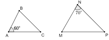 Chọn phương án đúng. Cho ∆ABC ᔕ ∆MNP. Biết  góc A = 60 độ, góc N = 70 độ