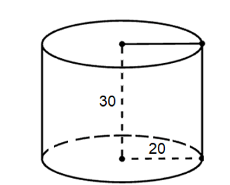 Cho hình trụ có bán kính đáy bằng 20 cm, chiều cao bằng 30 cm. Tính diện tích xung quanh của hình trụ