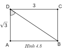 Cho hình chữ nhật có chiều dài và chiều rộng lần lượt là 3 và căn bậc hai 3. Tính góc giữa đường chéo