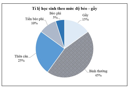 Cho biểu đồ hình quạt tròn biểu diễn tỉ lệ học sinh khối lớp 9 tại một trường