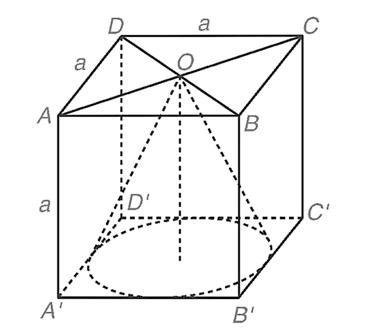 Cho hình lập phương ABCD.A'B'C'D' cạnh a. Tính thể tích hình nón có đỉnh là tâm O