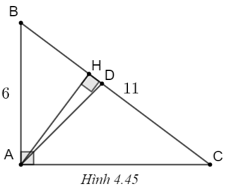 Cho tam giác ABC vuông tại A, biết AB = 6 cm, BC = 11 cm. Giải tam giác vuông ABC