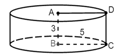 Chọn phương án đúng. Cho hình chữ nhật ABCD có AB = 3 cm, BC = 5 cm. Quay hình chữ nhật xung quanh cạnh AB