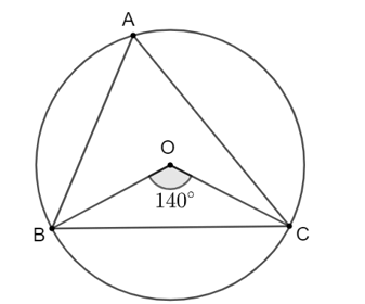 Chọn phương án đúng. Cho tam giác nhọn ABC nội tiếp đường tròn (O) Biết góc BOC = 140 độ