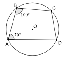 Chọn phương án đúng. Cho tứ giác ABCD nội tiếp một đường tròn với góc A =70 độ, góc B = 100 độ