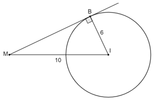 Chọn phương án đúng. Cho một điểm M nằm ngoài đường tròn (I; 6 cm), vẽ tiếp tuyến MB