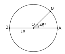 Chọn phương án đúng. Cho đường tròn (O; 10 cm), đường kính AB. Điểm M ∈ (O)