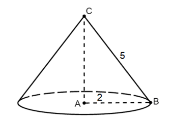 Chọn phương án đúng. Cho hình nón có bán kính đáy r = 2 cm, độ dài đường sinh l = 5 cm